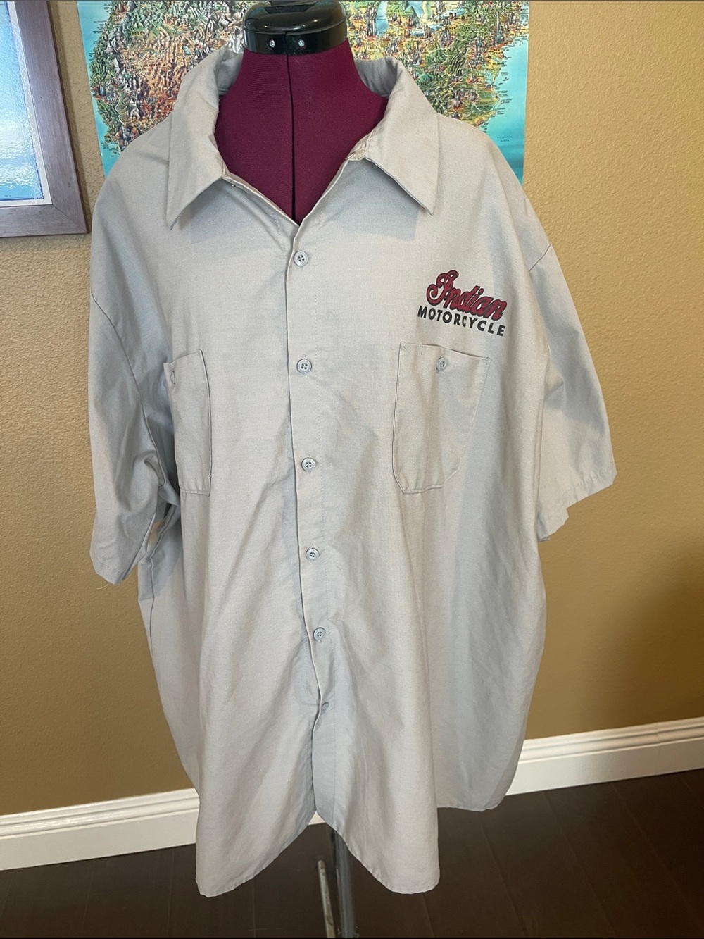 Indian Motorcycle Mechanics Men's Short-Sleeve Work Shirt LT.  Gray 5XL Red Kap